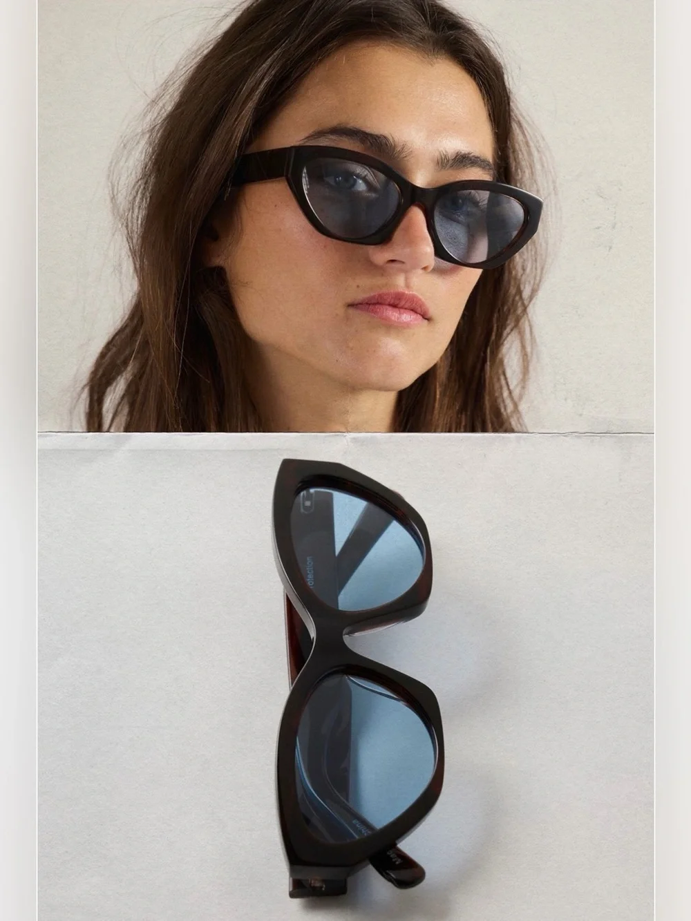 Free People NWT Linda Classic Cat Eye Polarized Tortoise Blue Polarized Sunglass